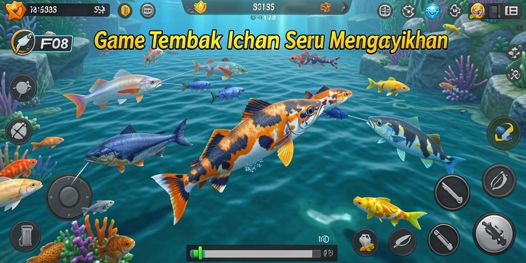 Screenshot gameplay seru FO8 saat berburu ikan.