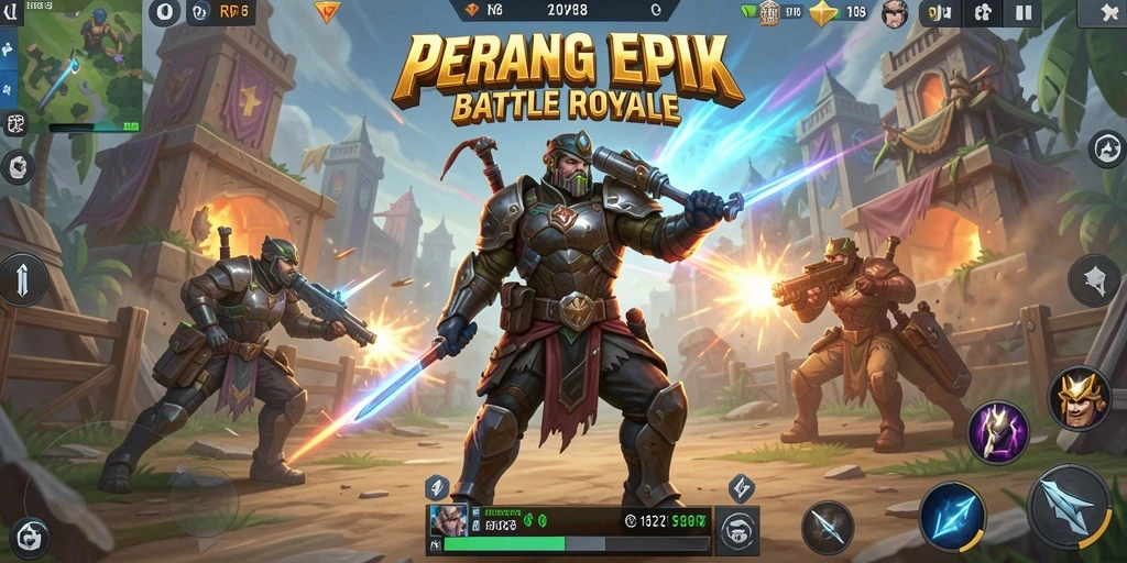 Screenshot utama RP8 menampilkan momen seru di arena Battle Royale.
