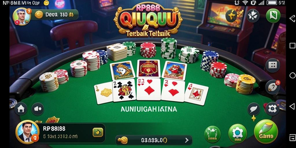 Screenshot gameplay RP8888 yang menampilkan pertempuran kartu QiuQiu.